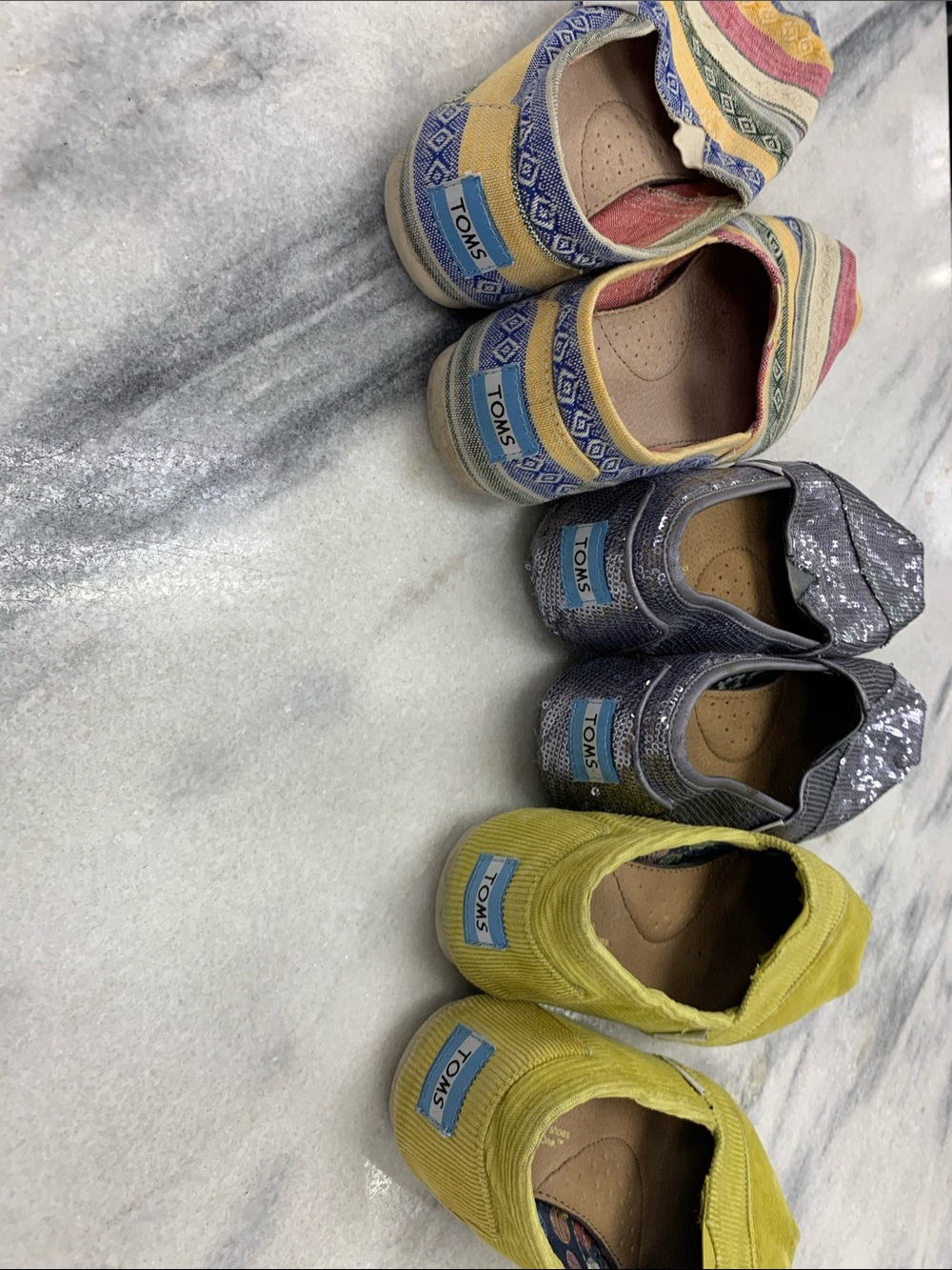 Lot of Toms Slip-On Trio — Chartreuse Green, Multi-Stripe, Silver Sequin 7.5 - Picture 7 of 7